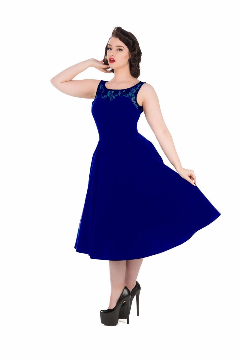 Hearts & Roses (London) 1950's Vintage Style Romance Dress in Blue Velvet