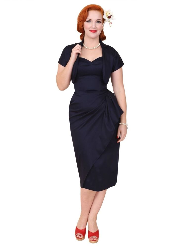 Vivien of Holloway 1940s Sarong and Bolero in Navy - Size 12 Only (UK high street size approx. 8 to 10)