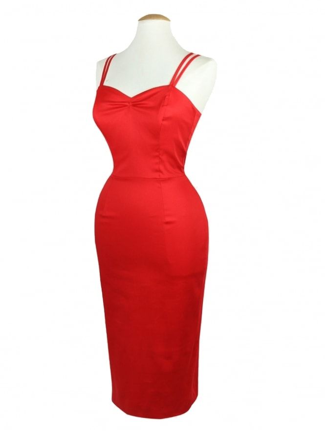Vivien of Holloway - Bombshell Red Sateen Dress Set - Size 16 Only (UK high street size approx. 12 to 14)