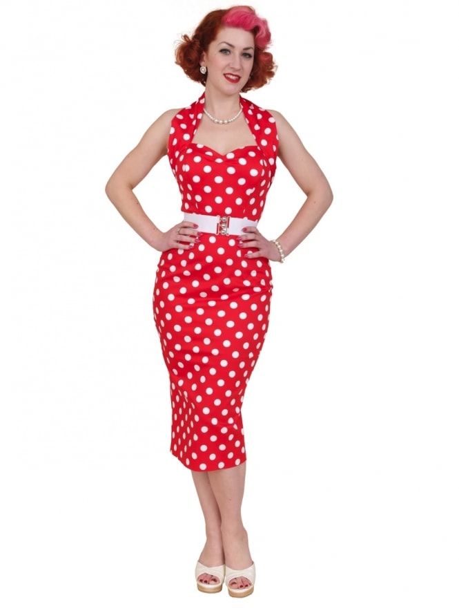 Vivien of Holloway Red Polka Dot Halterneck Pencil Dress - last one ...