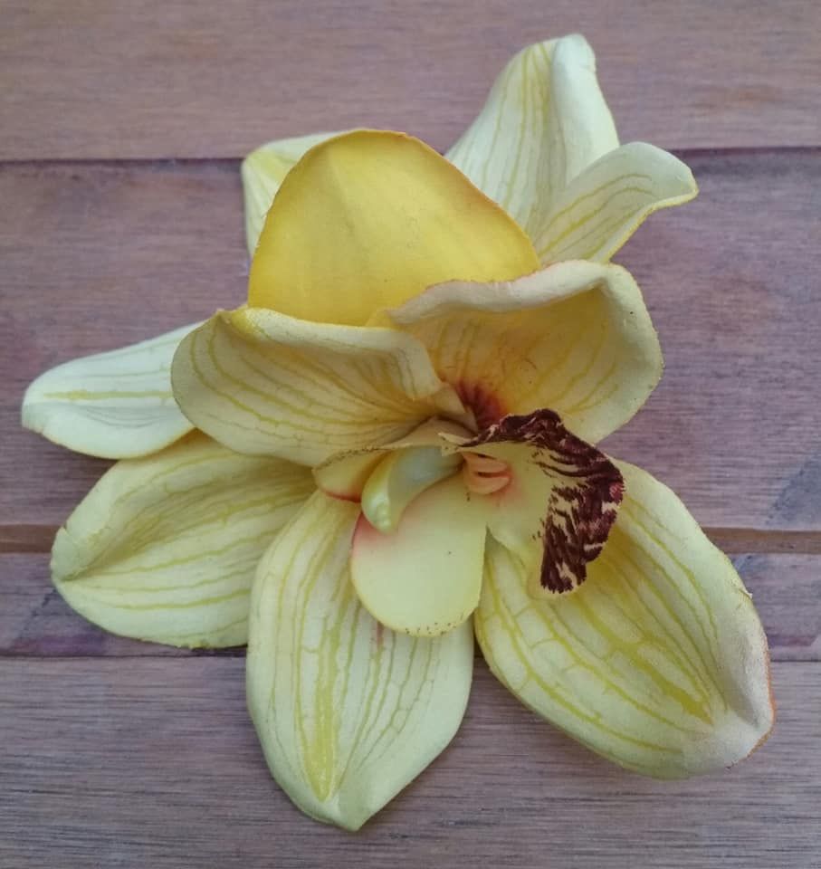 Double Dark Cymbidium Orchid Hair Flower Clip Pin Up Forties Tiki