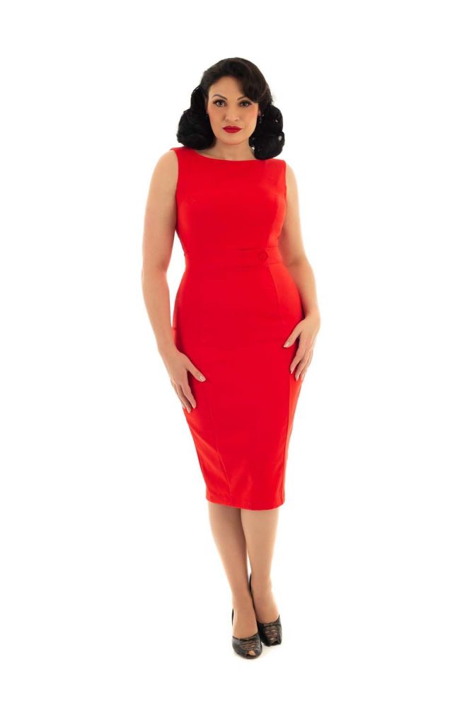 Vintage Style Aretha Wiggle Dress in Lipstick Red