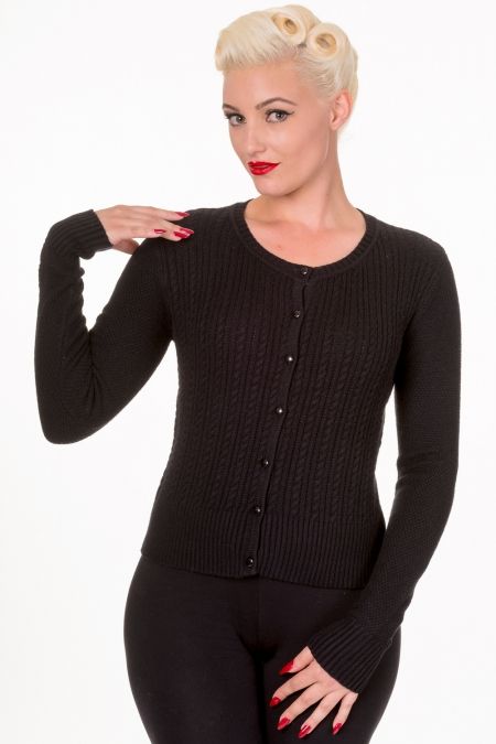 Banned Retro Vintage Style Cable Knit Elsie Cardigan in Black
