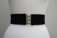 Vintage 1950s Style 2 1/4 inch wide 50s Retro Pinup Elasticated Waist Cinch Belt - Black - Size Medium Only