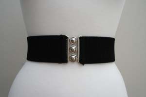 Vintage 1950s Style 2 1/4 inch wide 50s Retro Pinup Elasticated Waist Cinch Belt - Black - Size Medium Only