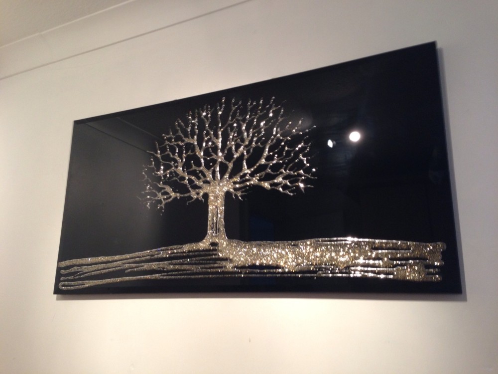 Glitter Tree in Gold on a Black Bevelled Mirror 4 sizes