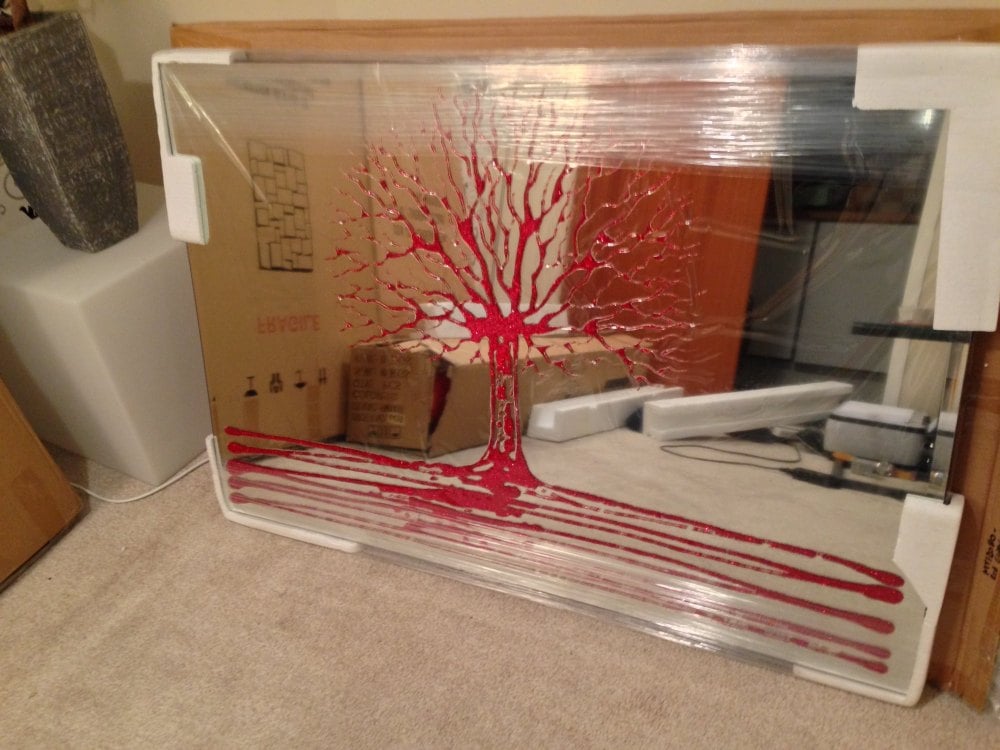 Glitter Tree in Red on a Silver Bevelled Mirror