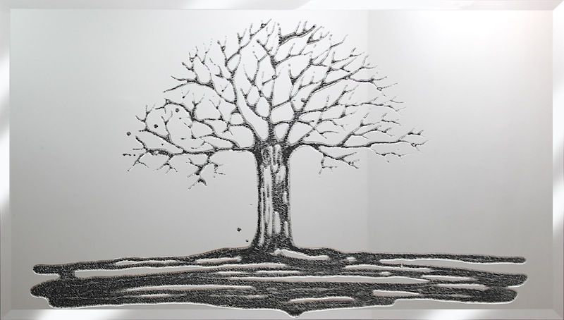 Glitter Tree in Black on a Silver Bevelled Mirror 