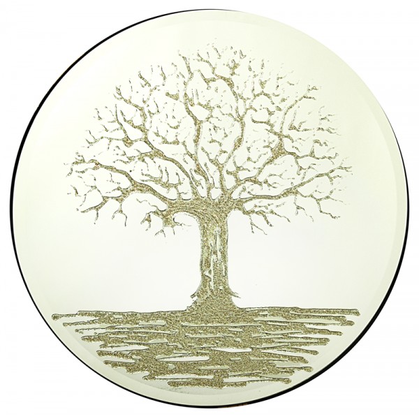 Silver Glitter Tree on a Silver Round Bevelled Mirror 