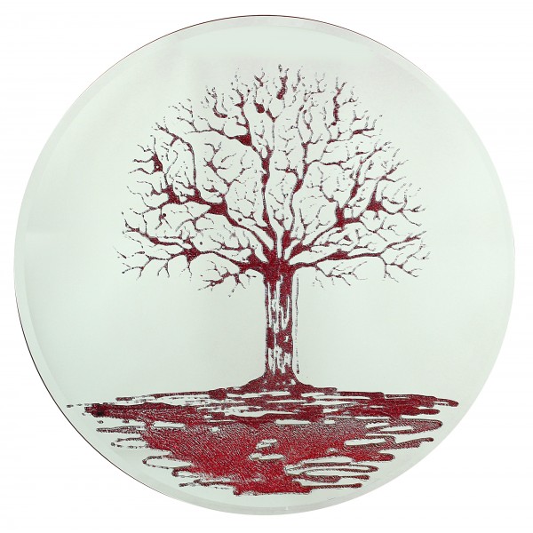Glitter Tree Red on a Silver Round Bevelled Mirror 70cm dia