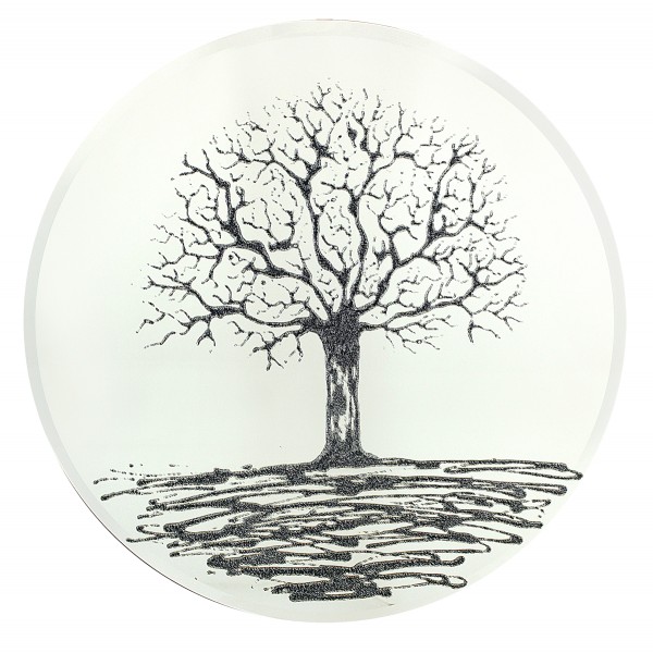 Glitter Tree Black on a Silver Round Bevelled Mirror 70cm dia