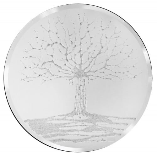 Silver Glitter Tree on a Silver Round Bevelled Mirror