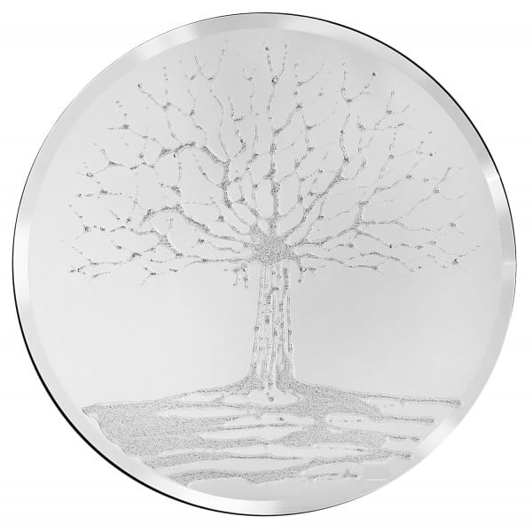 Silver Glitter Tree on a Silver Round Bevelled Mirror