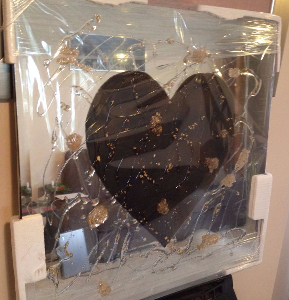 Love heart in Bronze on Silver Bevelled Mirror 75cm x 75cm