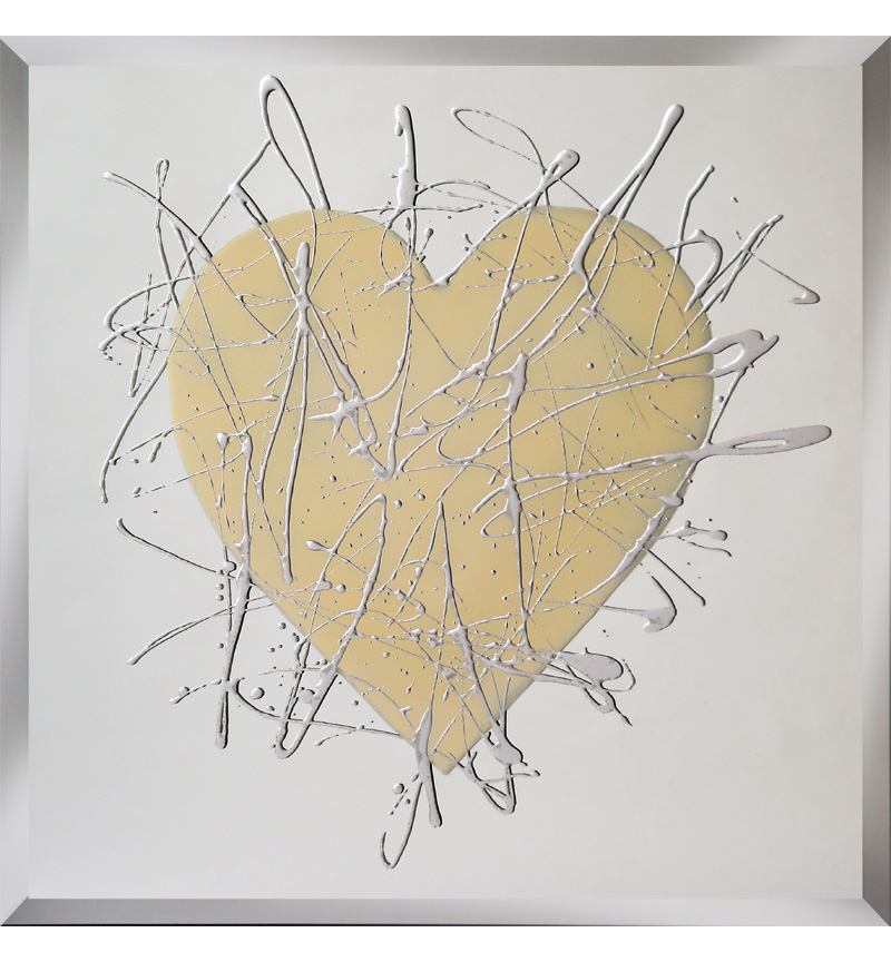 Love heart in Cream on Silver Bevelled Mirror 75cm x 75cm item in stock