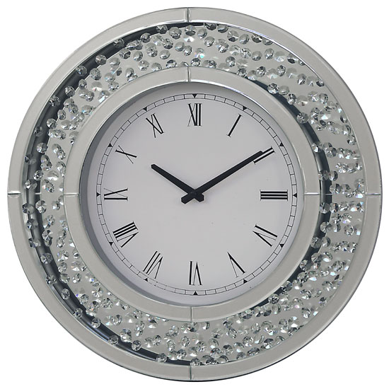 Floating Crystals Mirrored Round Wall Clock 50cm dia in stock