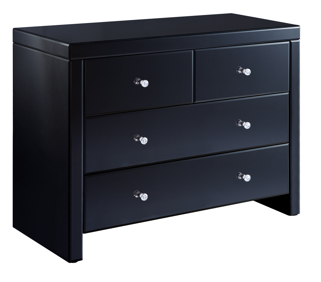 Mirrored Black 3 Draw Bedside Chest