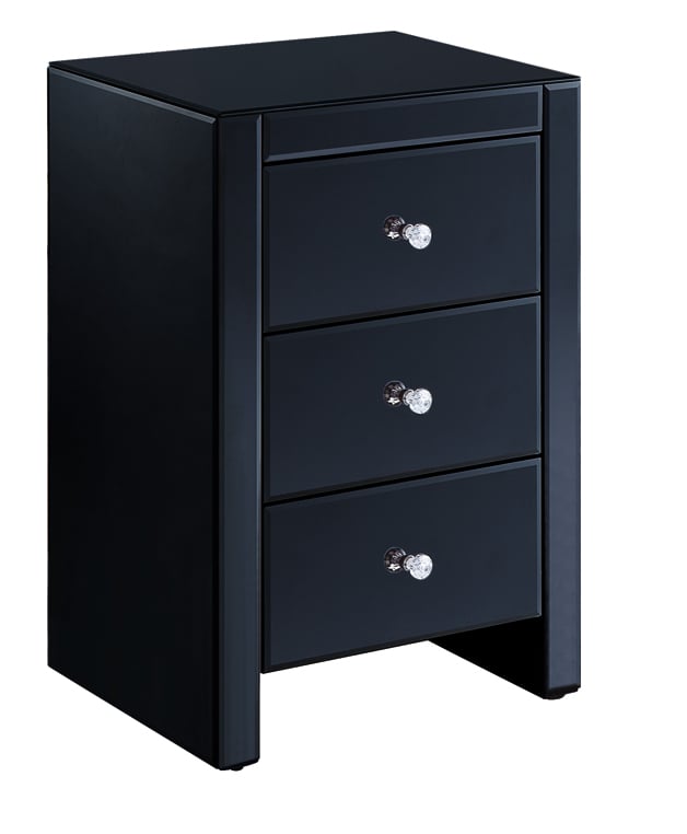 Mirrored Black 3 Draw Bedside Chest