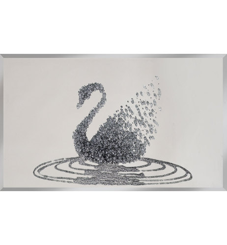 Liquid Glitter Cluster Swan in Silver on a Silver Bevelled Mirror 3 sizes