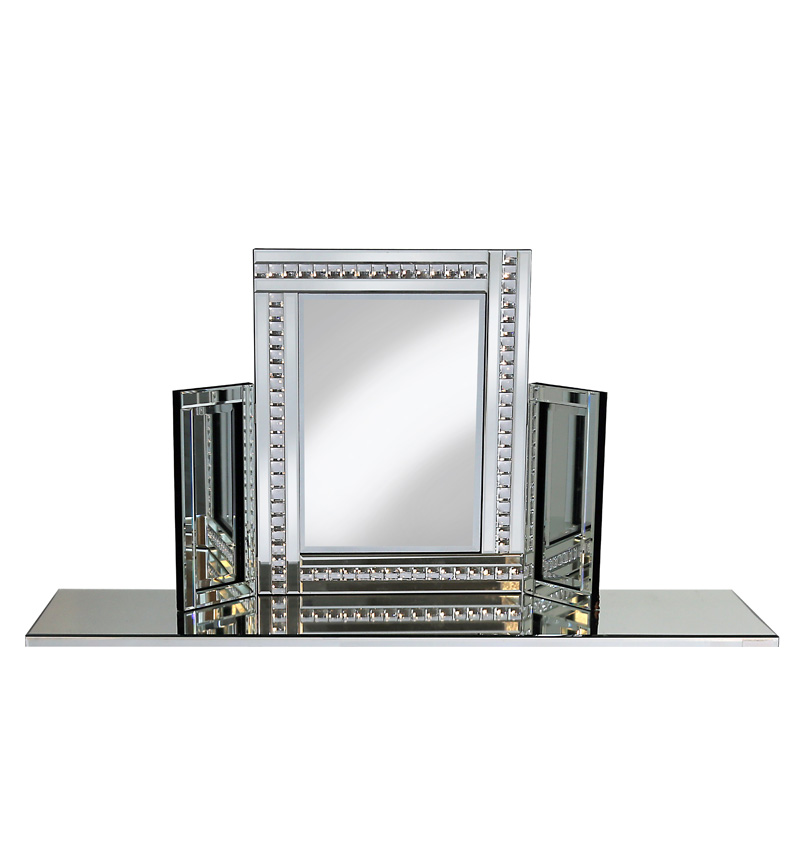 Crystal Border Tri Fold Mirror in Silver 78cm x 54cm