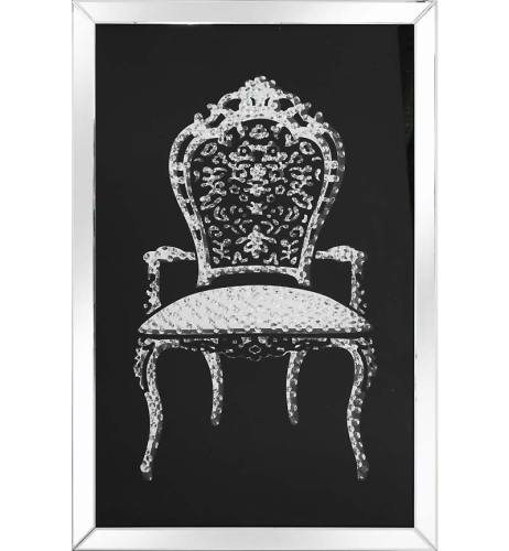 Floating Crystals Louis Chair Wall Art Black Mirrored Frame 120cm x 80cm