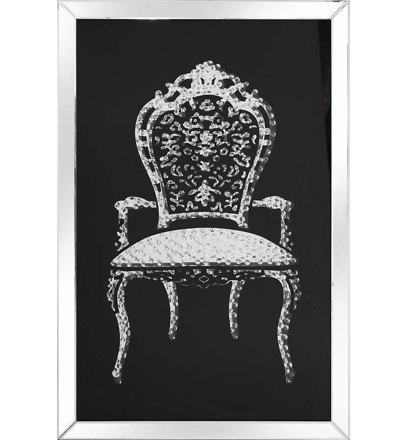 Floating Crystals Louis Chair Wall Art Black Mirrored Frame 120cm x 80cm