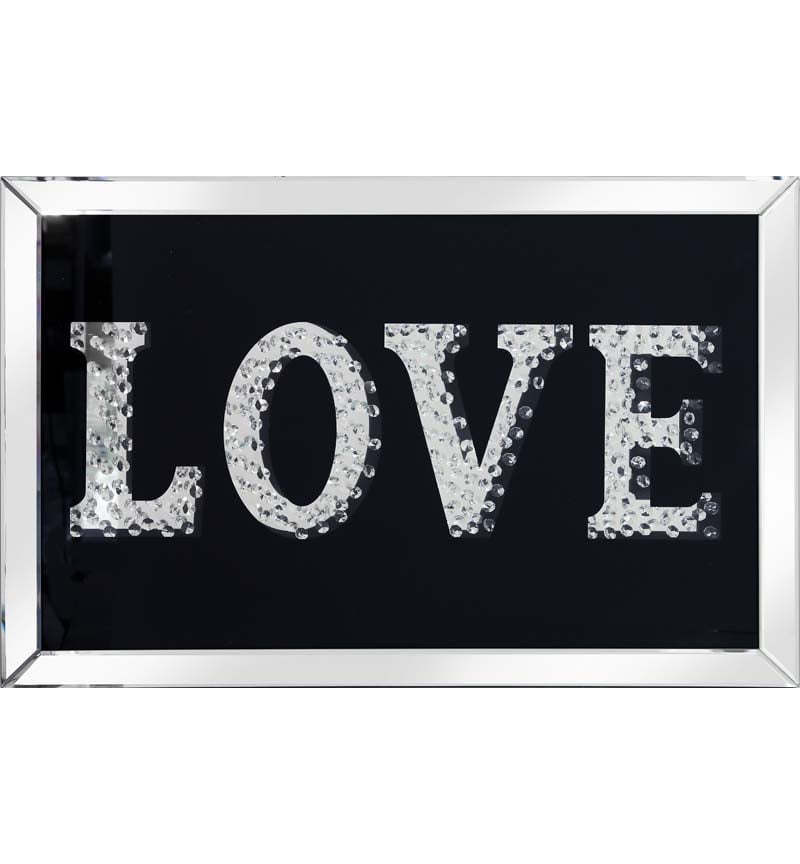 Floating Crystals love Wall Art Black Mirrored Frame 90cm x 60cm