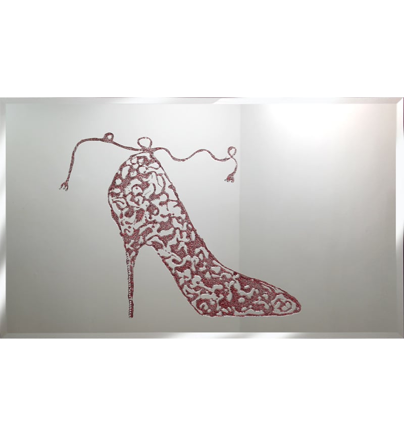 Liquid Glitter Sprkle Shoe in Red on a Silver Bevelled Mirror 2 sizes