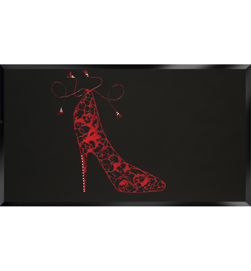 Liquid Glitter Sparkle Shoe in Red on a Black Bevelled Mirror 2 sizes