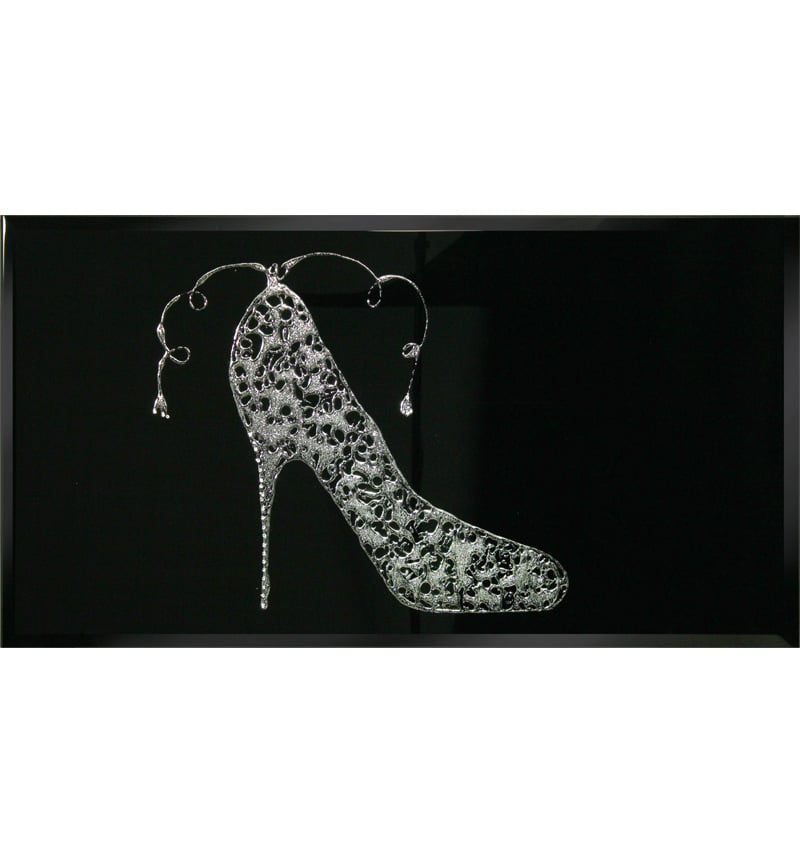 Liquid Glitter Sparkle Shoe in Silver on a Black Bevelled Mirror 2 sizes