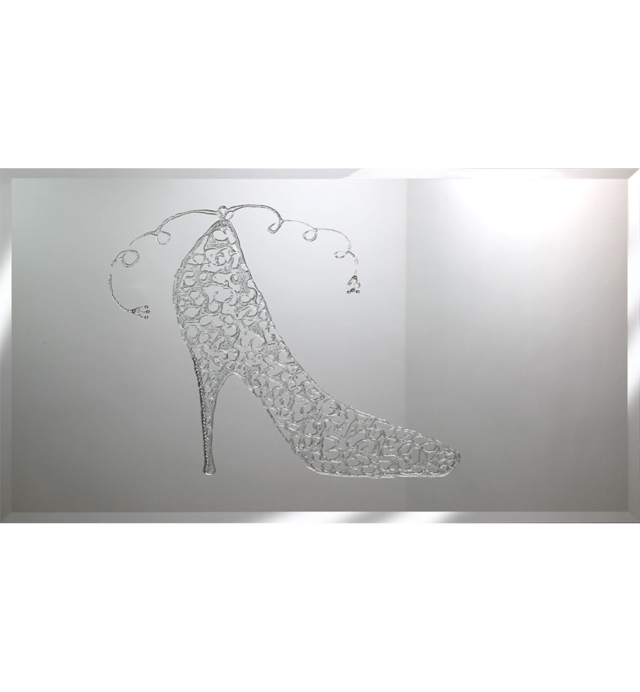 Liquid Glitter Sparkle Shoe in Silver on a Silver Bevelled Mirror 2 sizes