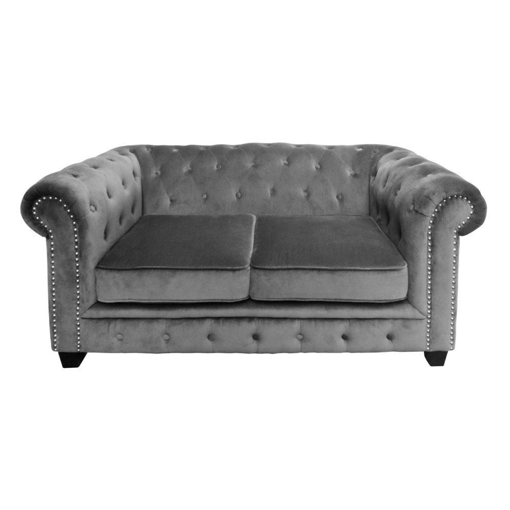 2 seater Chesterfield In Grey Velour