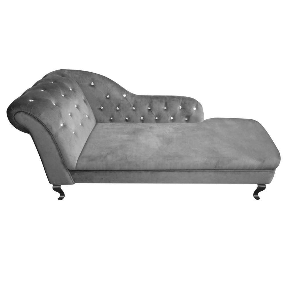 Regent Chaise Lounge In Grey Velour crystal studded