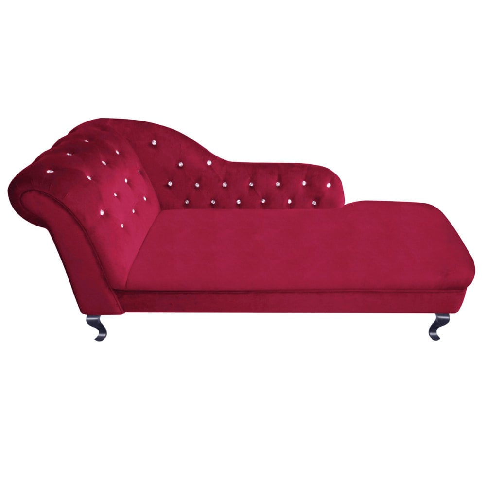 Regent Chaise Lounge In Deep Red Velour Crystal Studded