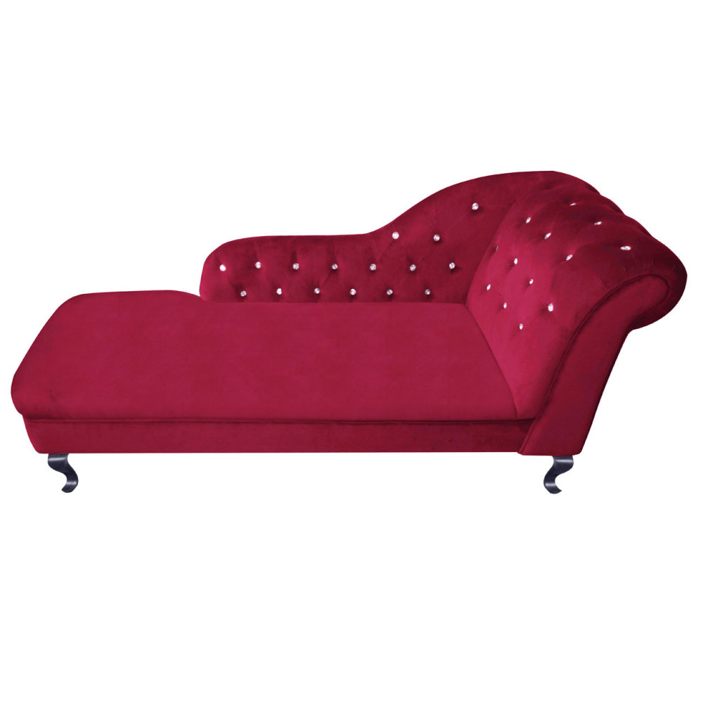 Regent Chaise Lounge In Deep Red Velour Crystal Studded