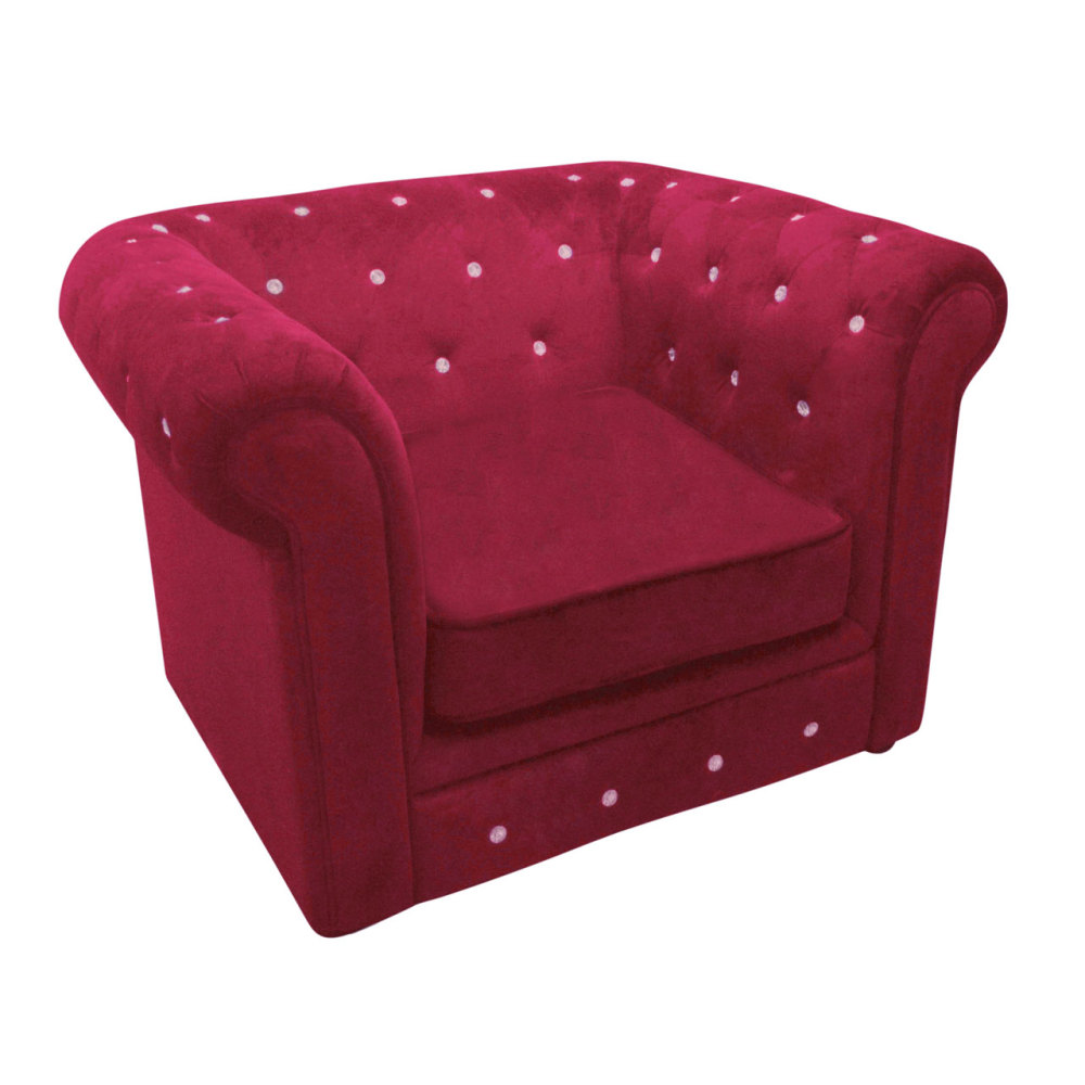 Armchair Chesterfield In Deep Red Velour