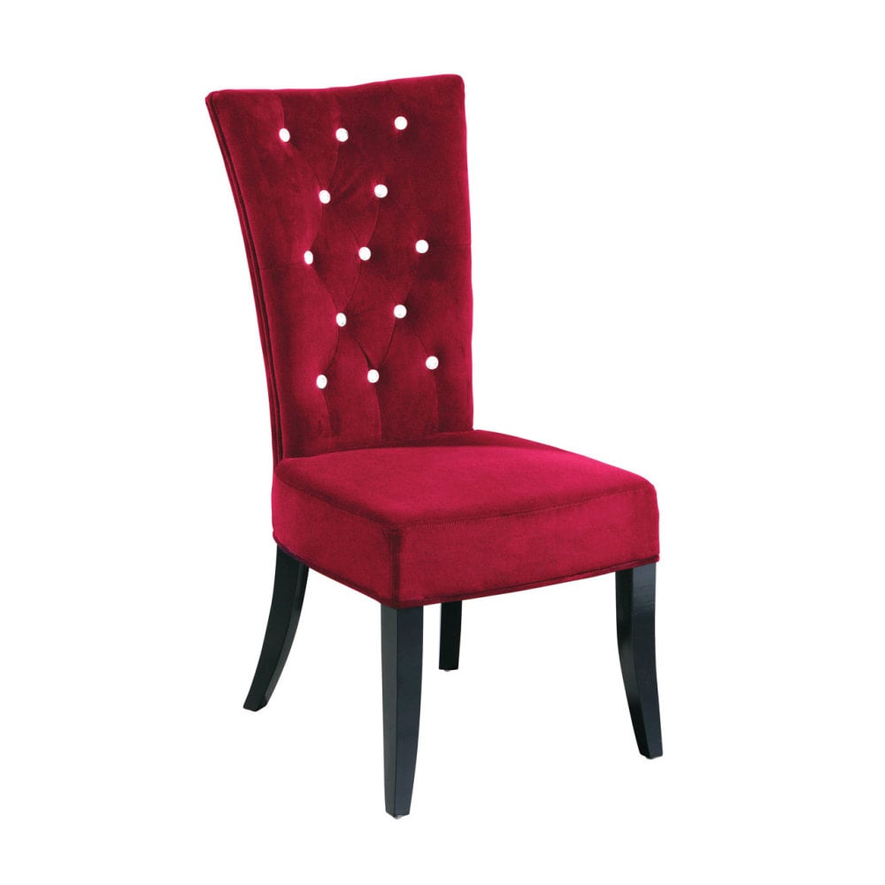 Dining Chair In Deep Red Velour Crystal Studded