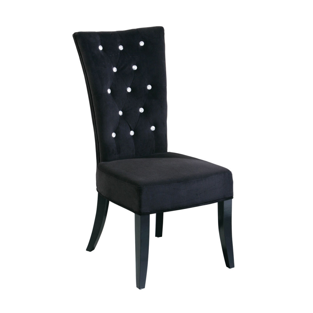 Dining Chair In Black Velour Crystal Studded