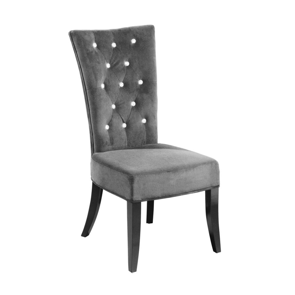 Dining Chair In Black Velour Crystal Studded