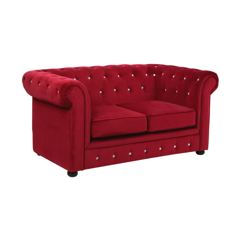 Regent 2 seater Chesterfield In Deep Red Velour
