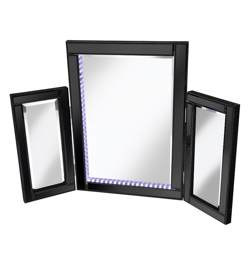 LED Black Tri Fold Mirror 78cm x 54cm