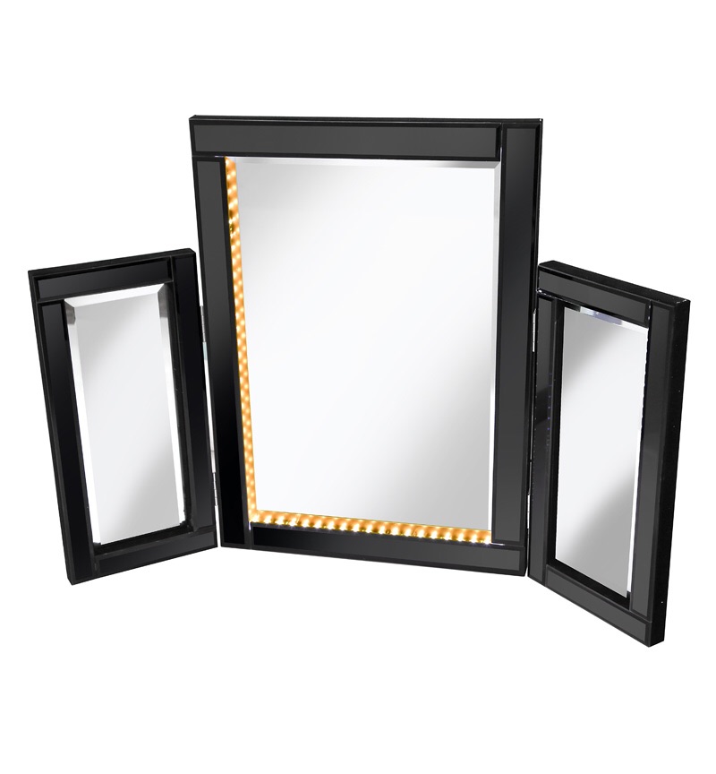 LED Black Tri Fold Mirror 78cm x 54cm