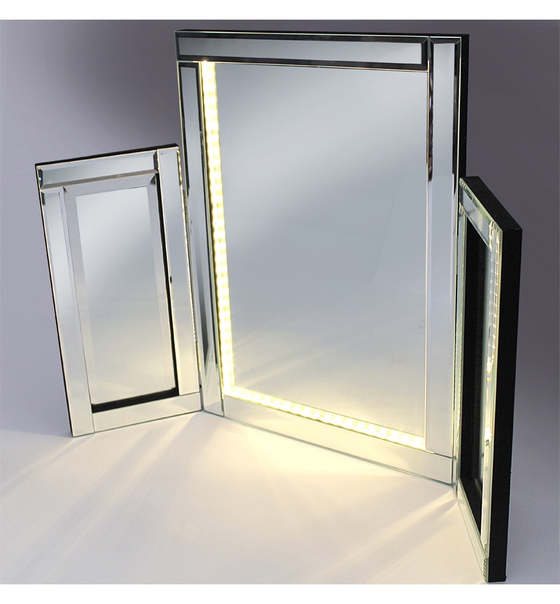 LED Silver Tri Fold Mirror 78cm x 54cm