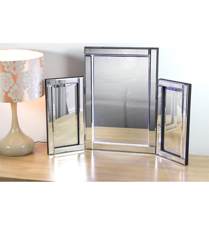 LED Silver Tri Fold Mirror 78cm x 54cm