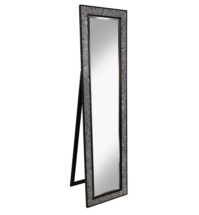 Mosaic Black / SIlver  Bevelled Cheval Mirror 170cm x 45cm