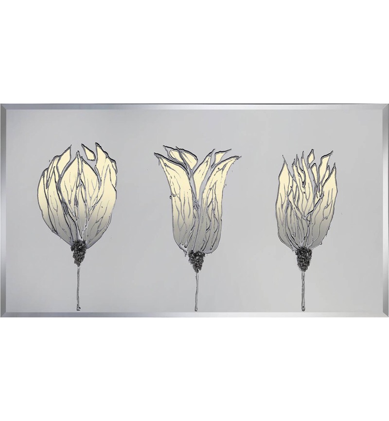 Liquid Glass Triple Tulip Cream  on a Silver Mirror 120cm x 60cm