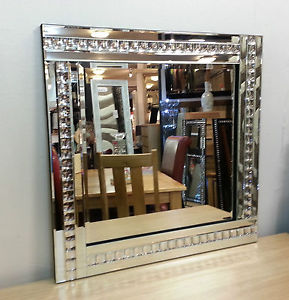 Frameless Bevelled Crystal Border Silver Mirror 60cm x 60cm