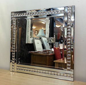 Frameless Bevelled Crystal Border Silver Mirror 80cm x 60cm