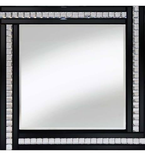 Frameless Bevelled Crystal Border Black & Silver Mirror 60cm x 60cm
