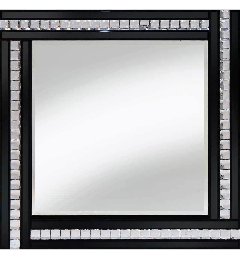 Frameless Bevelled Crystal Border Black & Silver Mirror 60cm x 60cm